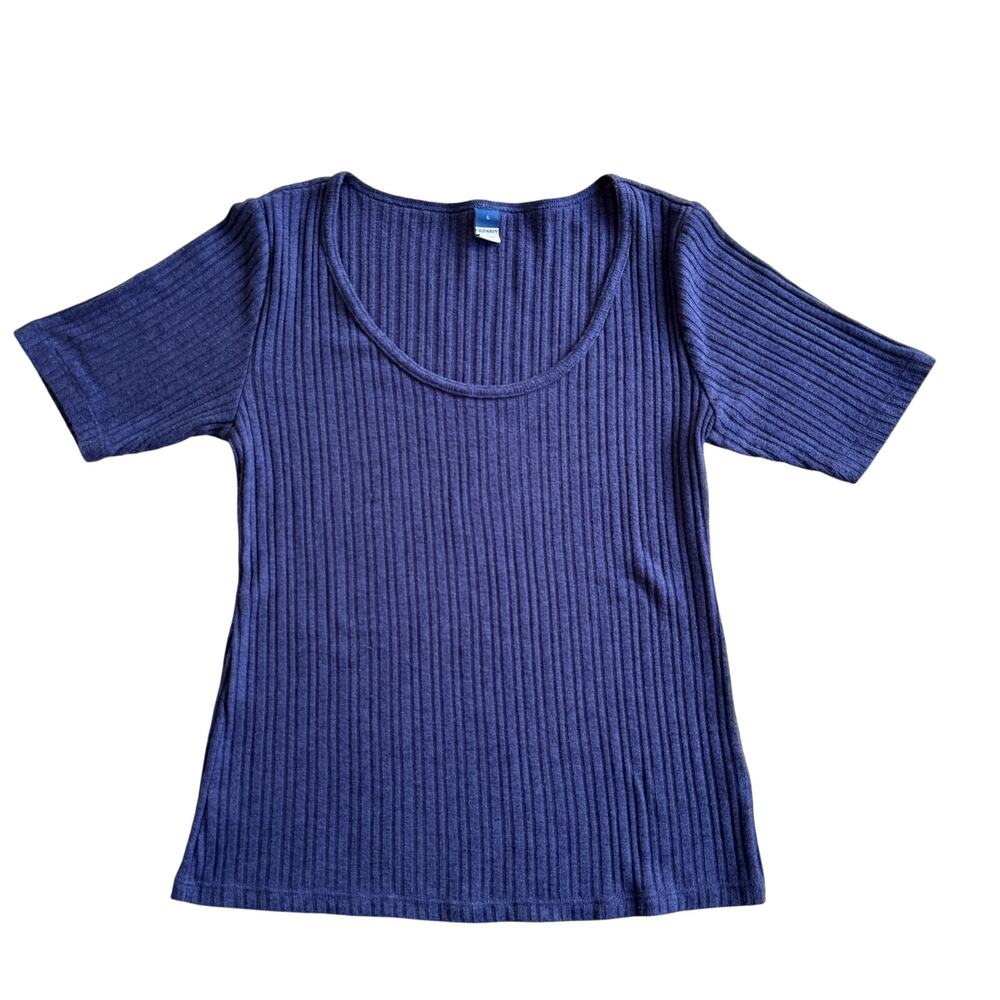 Old Navy Women's Large Textured Short Sleeve Scoop Neck Blue Top